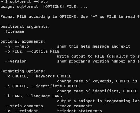 Offline SQL Formatting with sqlformat